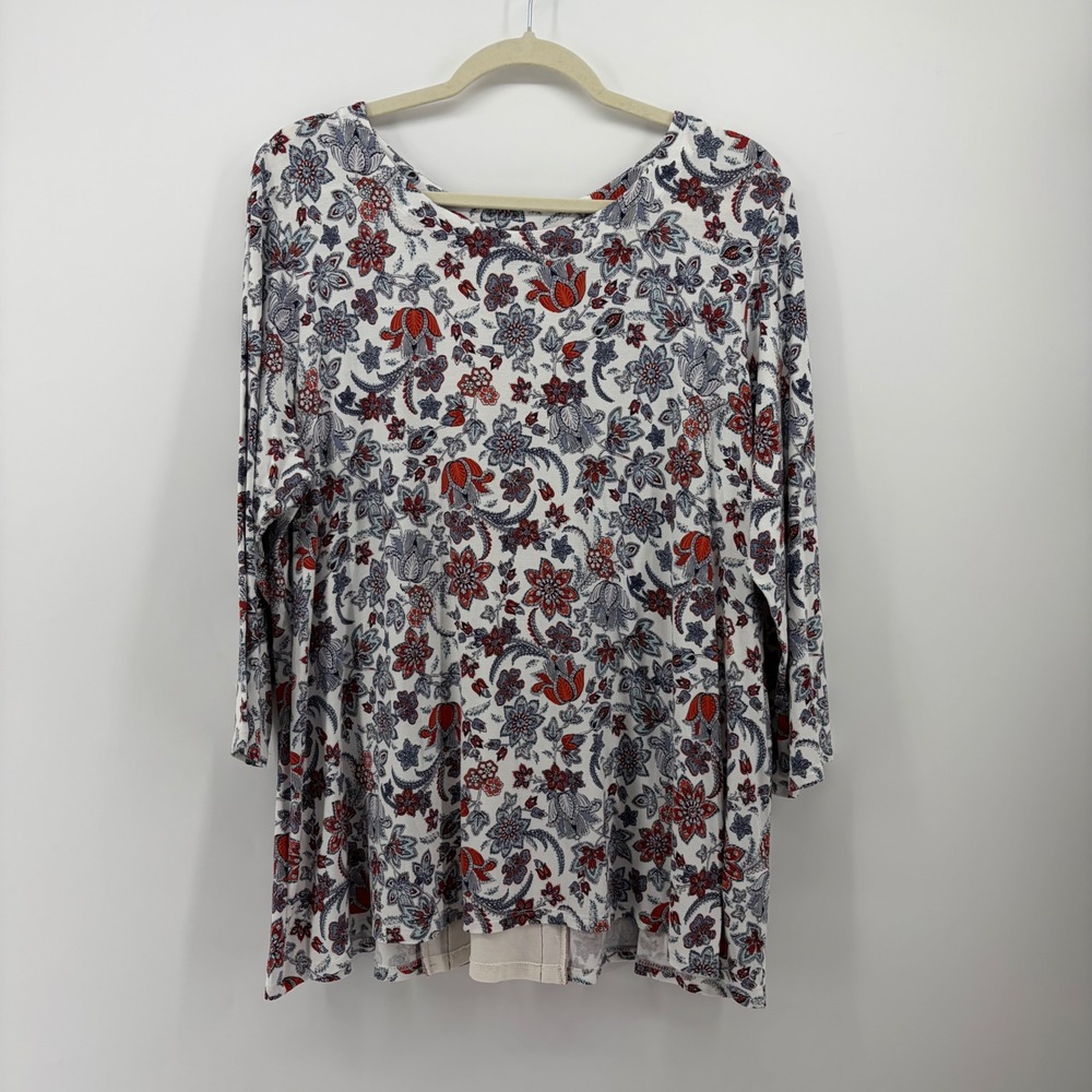 J.Jill Womens XL Multicolor Floral Paisley Split Back Tunic Top 3/4 Sleeve